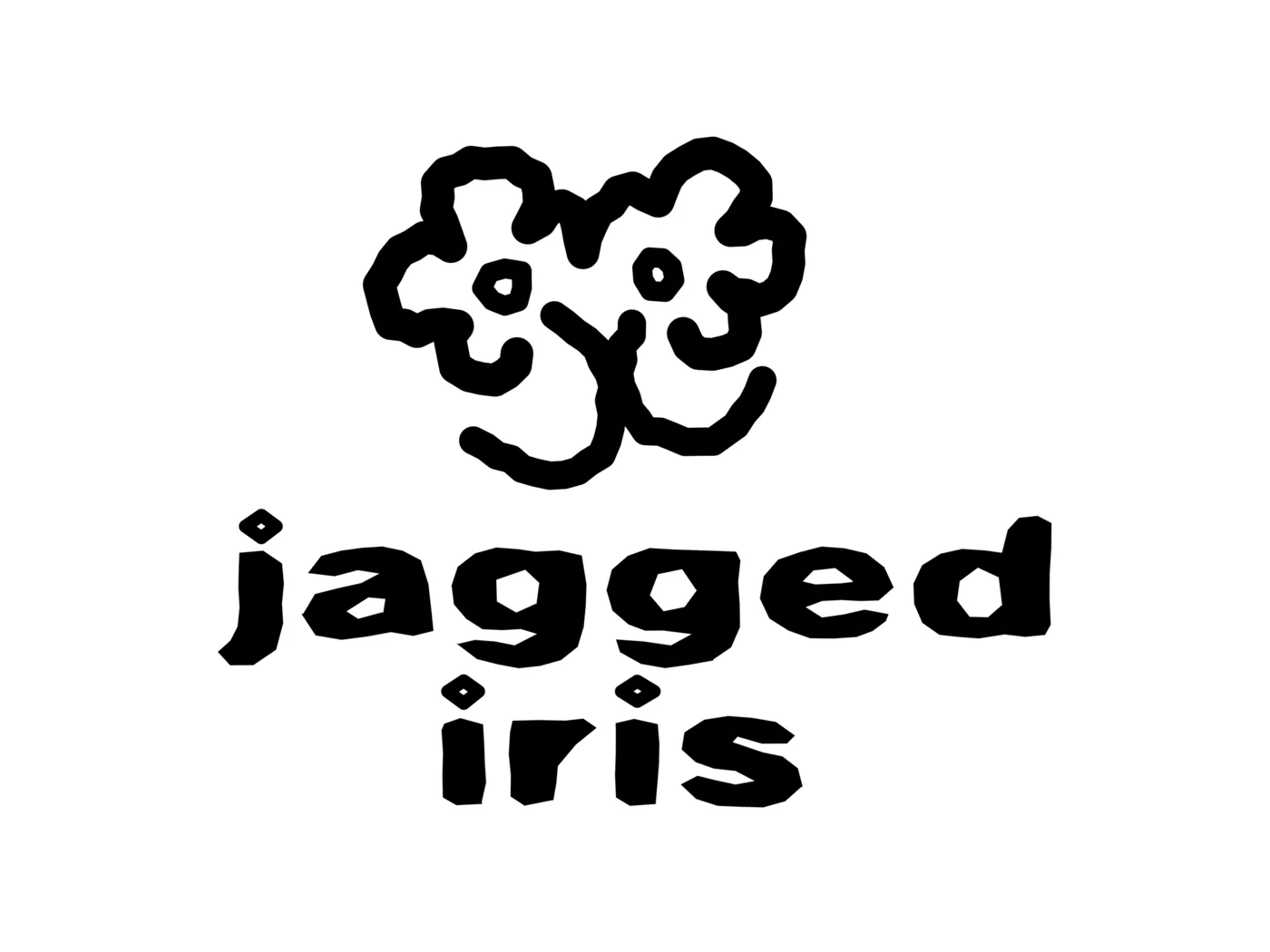 The jagged iris logo: two flowers drawn in thick black line over the name